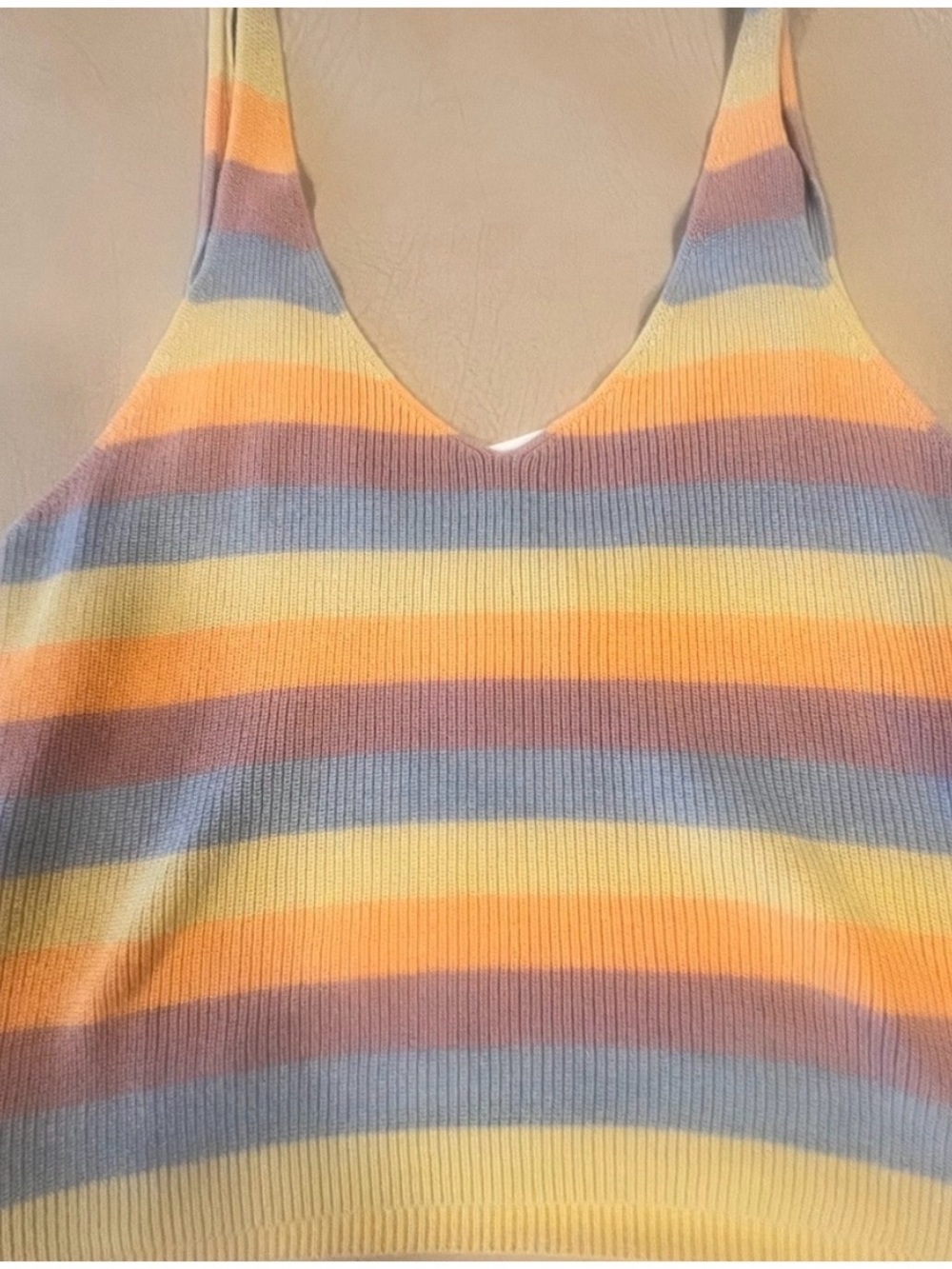RVCA Pastel Striped V-Neck Ribbed Tank Top Size Large 🌈